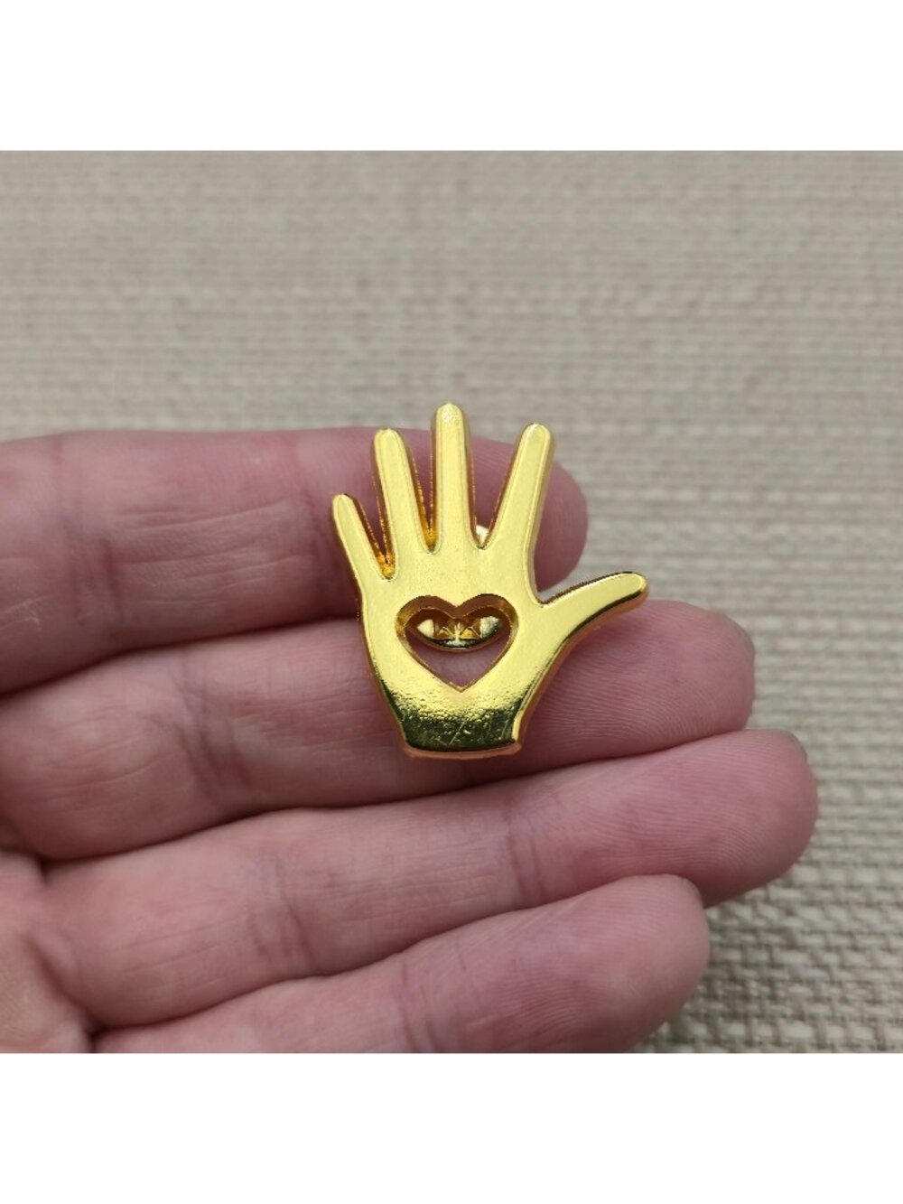 Gold Hand Shape with Heart Cutout Enamel Lapel Pin A8898
